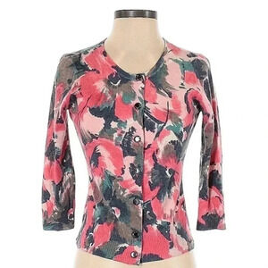 Anthropologie Tabitha Wool Cashmere Angora Blend Floral Button Cardigan Size XS